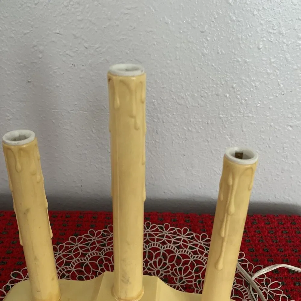 Vintage Electric 3 Light Tiered Christmas Window Candle Candelabra Dripping Wax